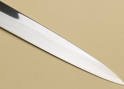 Yoshihiro SG-2 (R-2) Semi-Stainless Steel Mirror Polished Yanagi Sashimi Knife, Triple Ring Ebony Handle