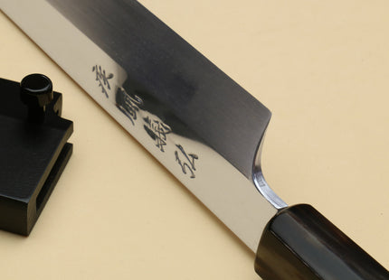 Yoshihiro SG-2 (R-2) Semi-Stainless Steel Mirror Polished Yanagi Sashimi Knife, Triple Ring Ebony Handle
