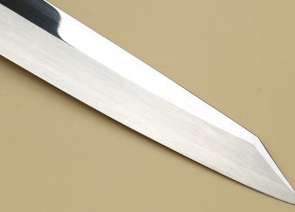 Yoshihiro SG-2 (R-2) Semi-Stainless Steel Mirror Polished Yanagi Kiritsuke Sashimi Knife, Triple Ring Ebony Handle