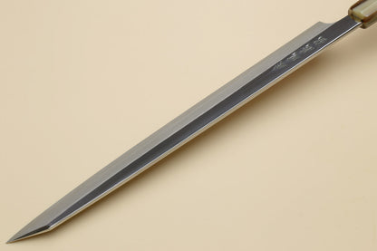 Yoshihiro SG-2 (R-2) Semi-Stainless Steel Mirror Polished Yanagi Kiritsuke Sashimi Knife, Triple Ring Ebony Handle