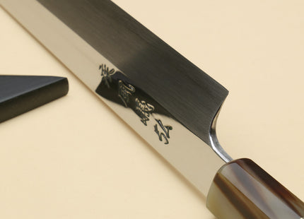 Yoshihiro SG-2 (R-2) Semi-Stainless Steel Mirror Polished Yanagi Kiritsuke Sashimi Knife, Triple Ring Ebony Handle