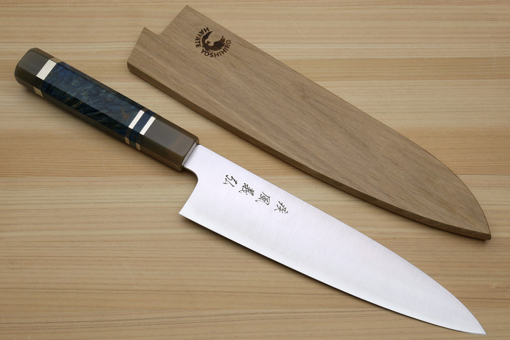 Yoshihiro HAP40 High Speed Stainless Steel Gyuto Chefs Knife with Ocean Blue Handle