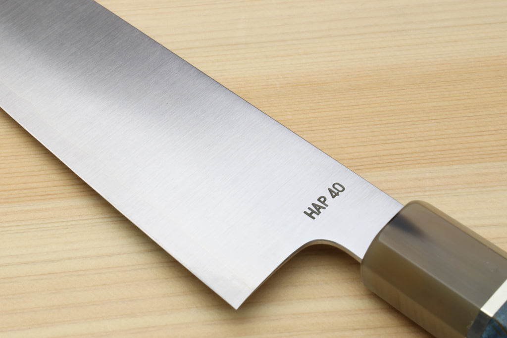 Yoshihiro HAP40 High Speed Stainless Steel Gyuto Chefs Knife with Ocean Blue Handle