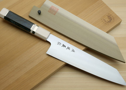 Yoshihiro HAP40 High Speed Stainless Steel Kiritsuke Multipurpose Chefs Knife Ocean Blue Handle with Alternative Ivory Bolster
