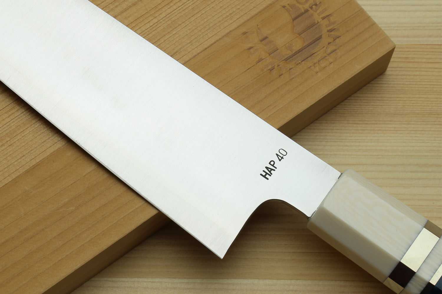 Yoshihiro HAP40 High Speed Stainless Steel Kiritsuke Multipurpose Chefs Knife Ocean Blue Handle with Alternative Ivory Bolster