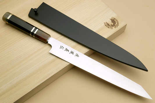 Yoshihiro HAP40 High Speed Stainless Steel Sujihiki-Kiritsuke Slicer Knife Octagonal Ebony wood Handle with Triple ring