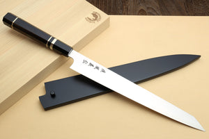 Yoshihiro HAP40 High Speed Stainless Steel Sujihiki-Kiritsuke Slicer Knife Triple Nickel Silver Ring and Ebony Handle