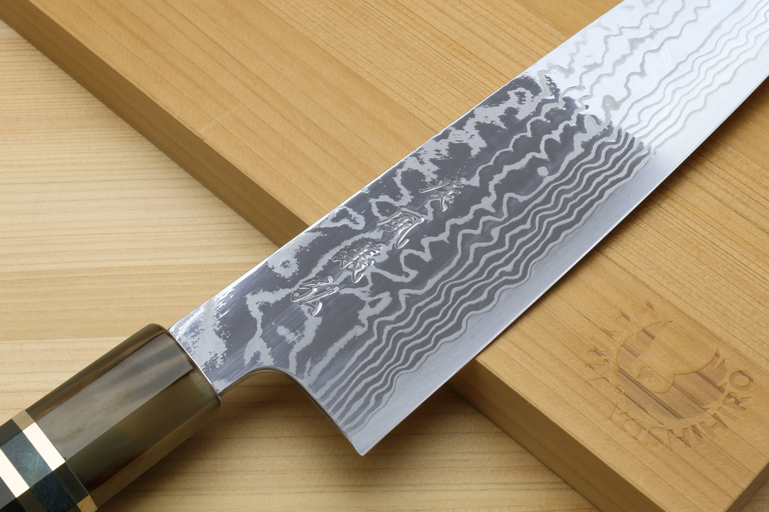 Yoshihiro HAP40 High Speed Stainless Steel Damascus Gyuto Chefs Knife with Ocean Blue Handle