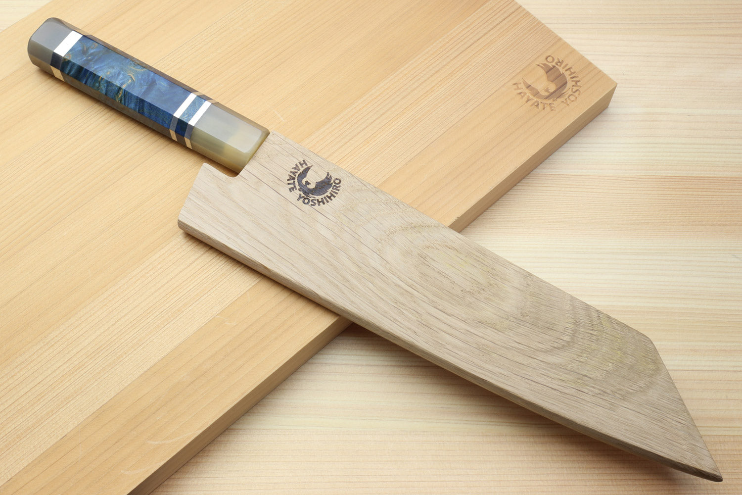 Yoshihiro HAP40 High Speed Stainless Steel Damascus Kiritsuke Multipurpose Chefs Knife with Ocean Blue Handle (Blade Length: 8.25"(210mm) Only)
