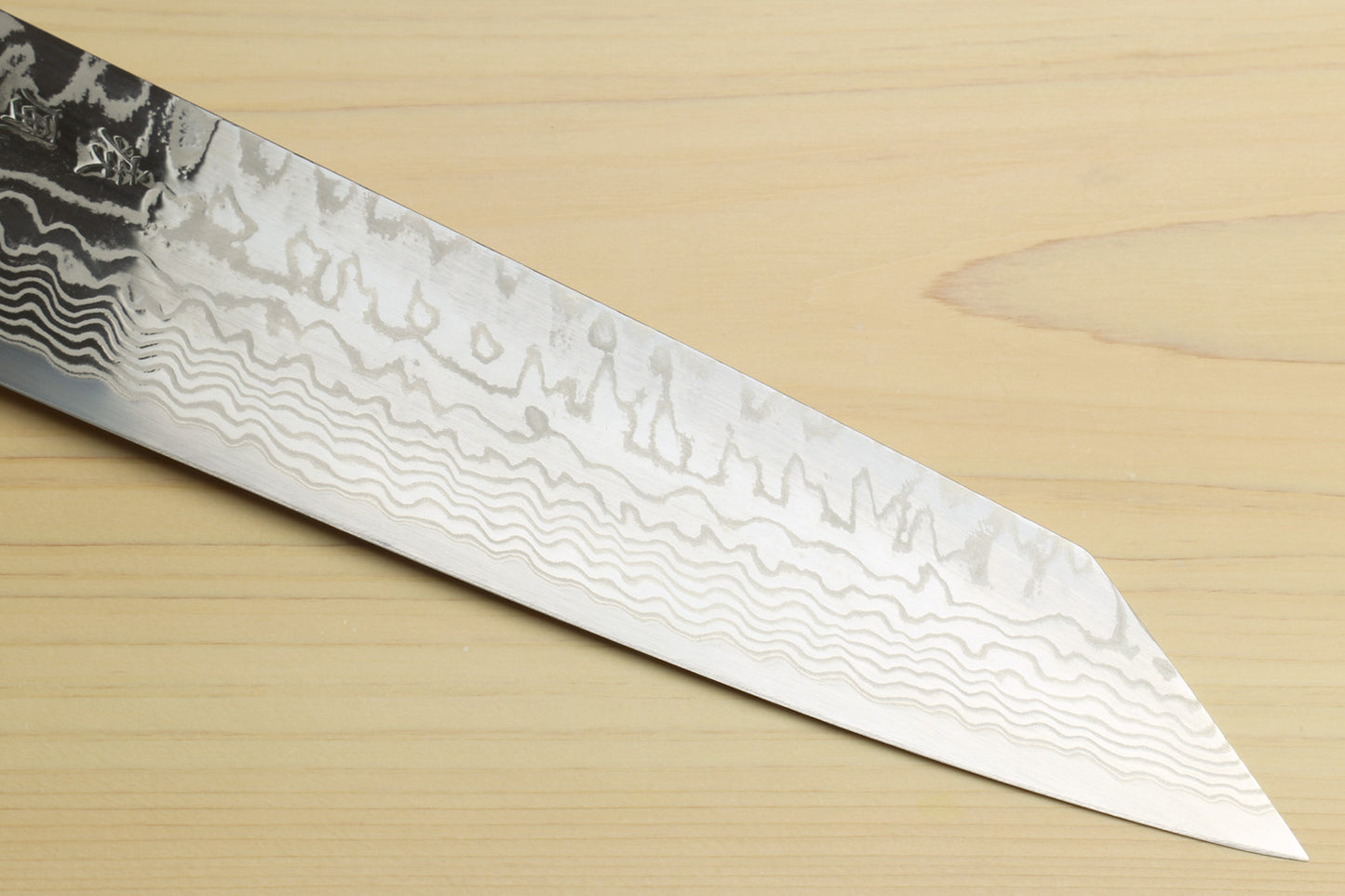 Yoshihiro HAP40 High Speed Stainless Steel Damascus Kiritsuke Multipurpose Chefs Knife, Octagonal Ebony Wood Handle with Triple Ring