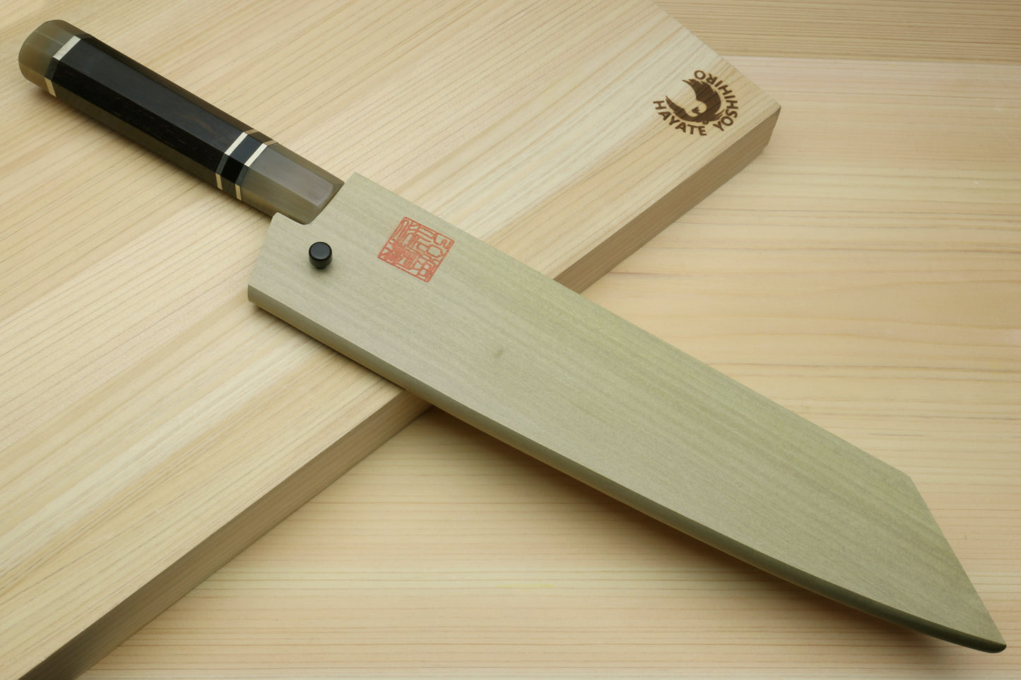Yoshihiro HAP40 High Speed Stainless Steel Damascus Kiritsuke Multipurpose Chefs Knife, Octagonal Ebony Wood Handle with Triple Ring