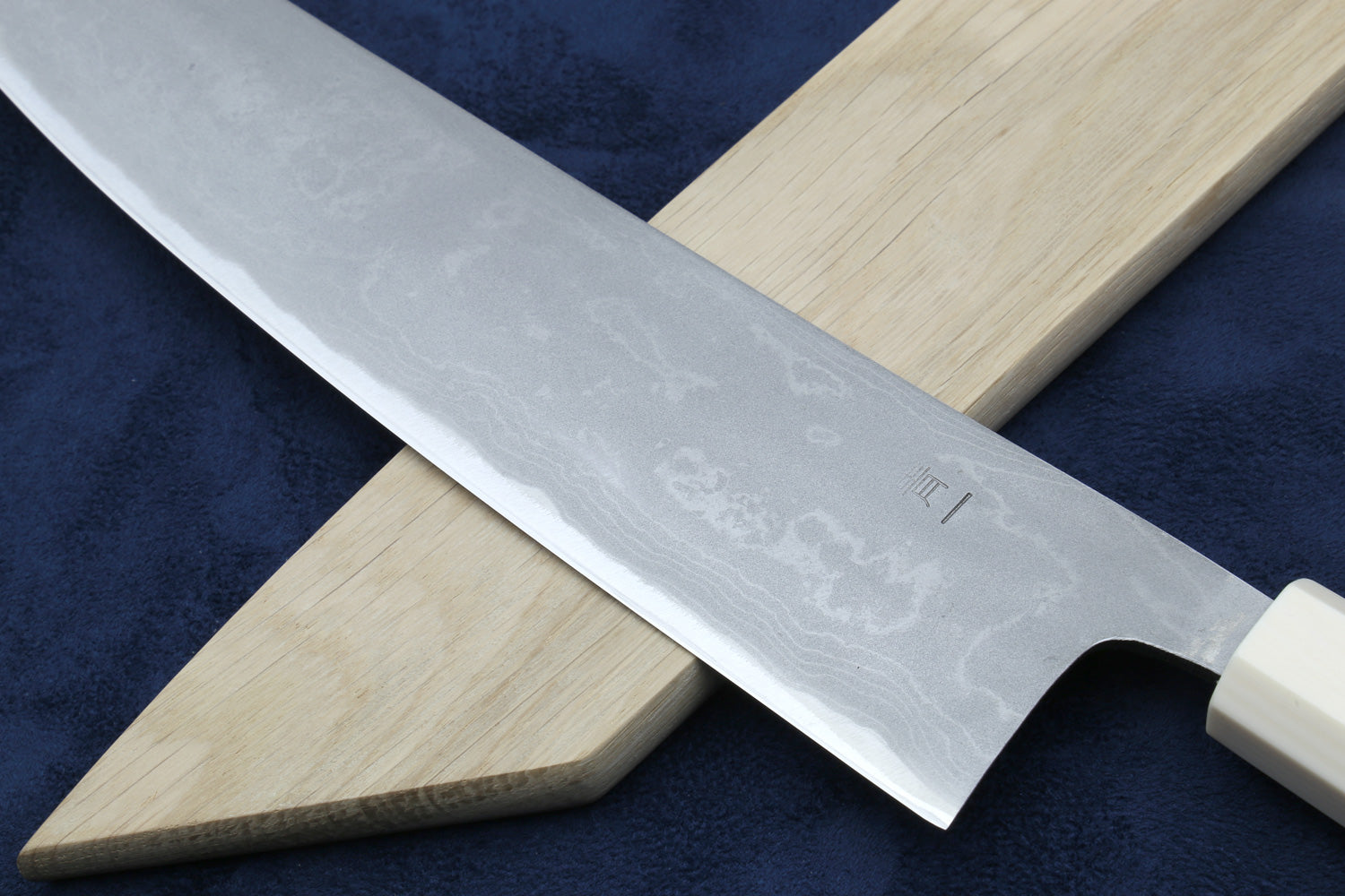 Yoshihiro Damascus Blue Steel #1 Kiritsuke Multipurpose Japanese Chef Knife, Howlite White Handle with Alternative Ivory Bolster(Blade Length: 9.5" (240mm))