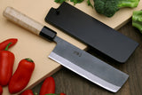 Yoshihiro Kurouchi Black-Forged Blue Steel Stainless Clad Nakiri Japanese Vegetable Knife Kaede Wood Handle