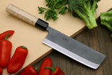 Yoshihiro Kurouchi Black-Forged Blue Steel Stainless Clad Nakiri Japanese Vegetable Knife Kaede Wood Handle