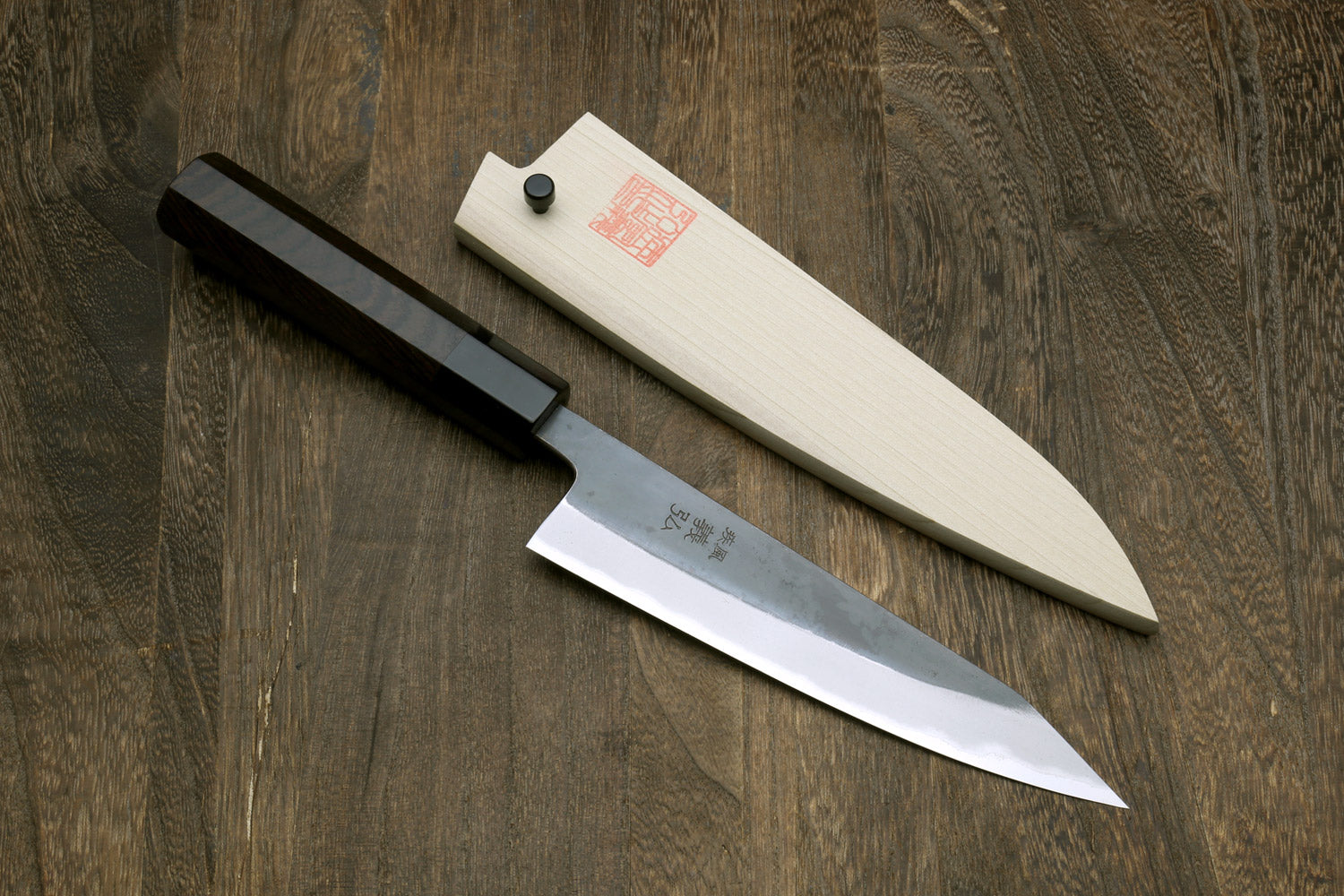 Yoshihiro Kurouchi Black-Forged Blue Steel Stainless Clad Petty-Kiritsuke Knife Ebony wood Handle