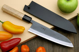 Yoshihiro Kurouchi Black-Forged Blue Steel Stainless Clad Santoku Multipurpose Knife Kaede Wood Handle