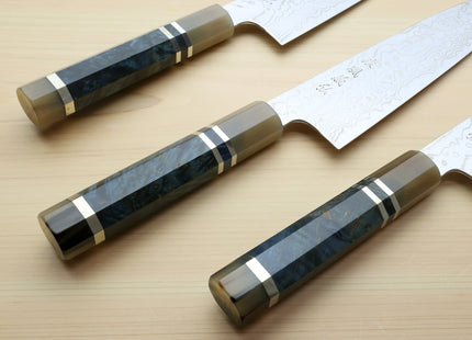 Yoshihiro Hayate ZDP-189 Super High Carbon Stainless Steel Damascus Gyuto Chef Knife Octagonal Ocean Blue Handle (Blade Length 210mm)