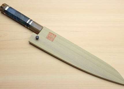Yoshihiro Hayate ZDP-189 Super High Carbon Stainless Steel Damascus Gyuto Chef Knife Octagonal Ocean Blue Handle (Blade Length 210mm)