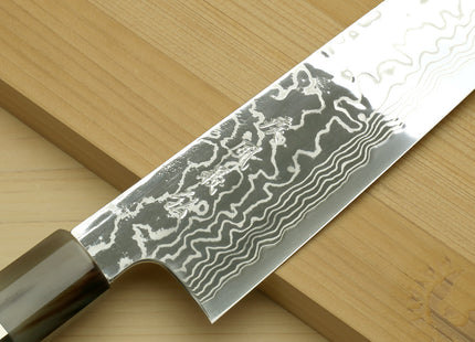 Yoshihiro Hayate ZDP-189 Super High Carbon Stainless Steel Damascus Kiritsuke Chef Knife Octagonal Ocean Blue Handle (Blade Length 210mm)
