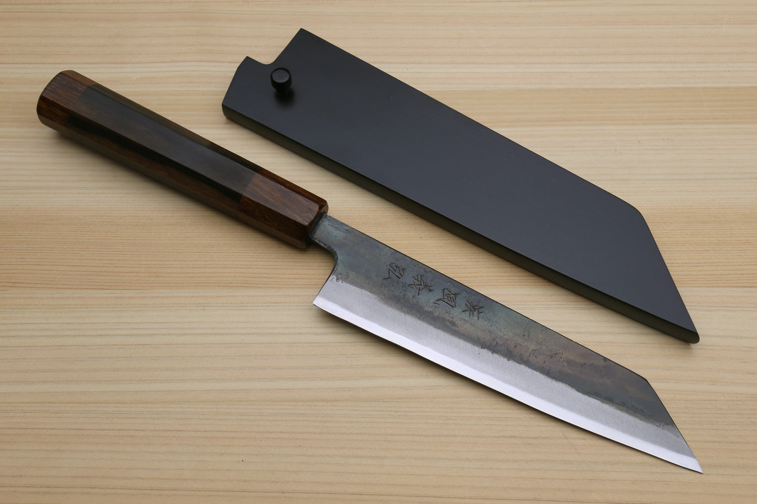 Yoshihiro Mizu Yaki Blue High Carbon Steel #1 Kurouchi Petty Kiritsuke Japanese Utility Knife Ebony Handle