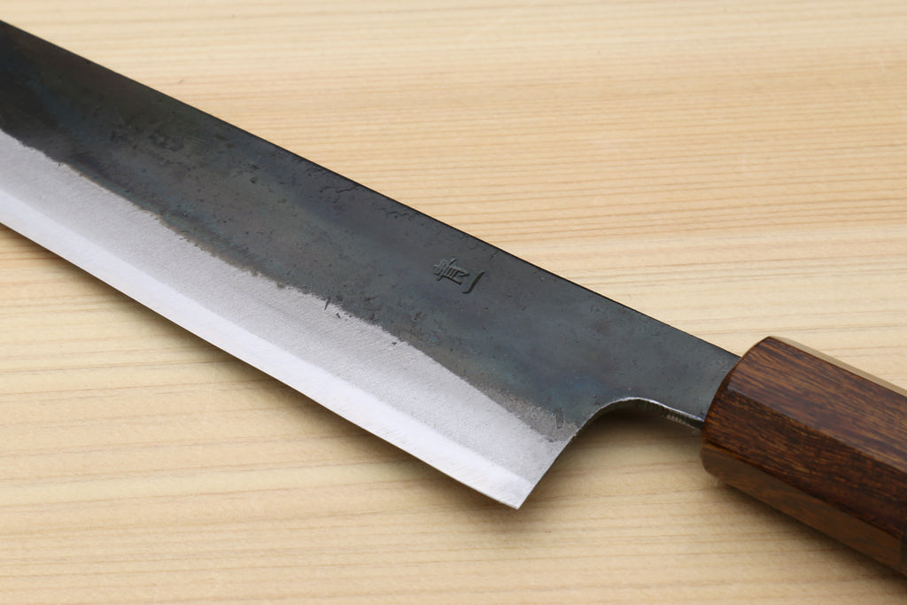 Yoshihiro Mizu Yaki Blue High Carbon Steel #1 Kurouchi Petty Kiritsuke Japanese Utility Knife Ebony Handle