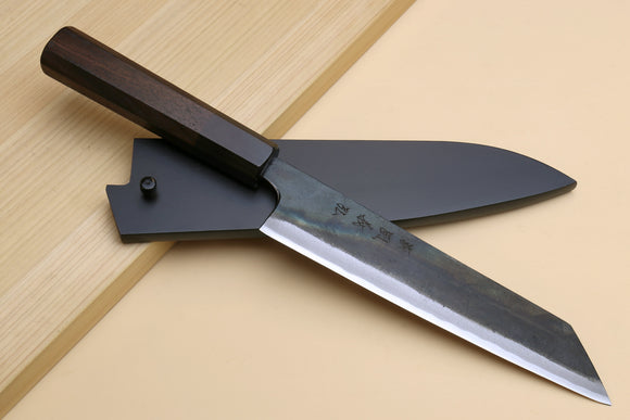 Yoshihiro Mizu Yaki Blue High Carbon Steel #1 Kurouchi Utility-Kiritsuke Japanese Knife Shitan Handle - Blade Length: 7