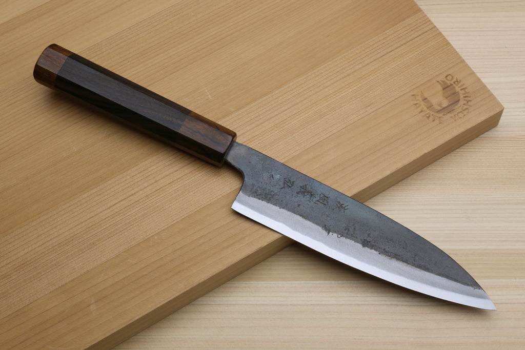 Yoshihiro Aogami Super Blue High Carbon Steel Kurouchi Petty Utility Knife with Ebony Handle