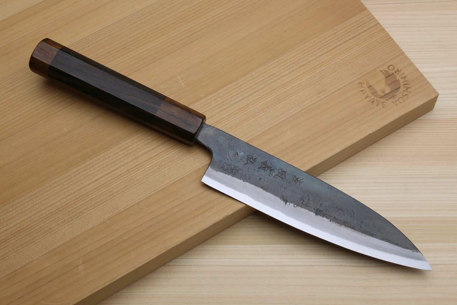 Yoshihiro Aogami Super Blue High Carbon Steel Kurouchi Petty Utility Knife with Ebony Handle