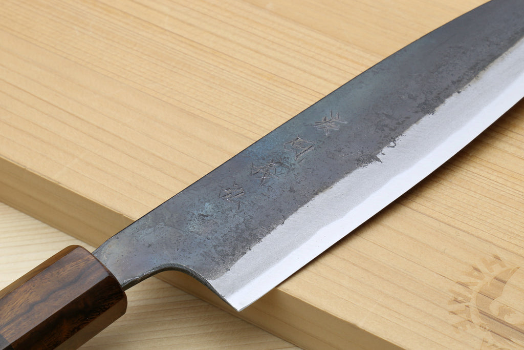 Yoshihiro Aogami Super Blue High Carbon Steel Kurouchi Petty Utility Knife with Ebony Handle