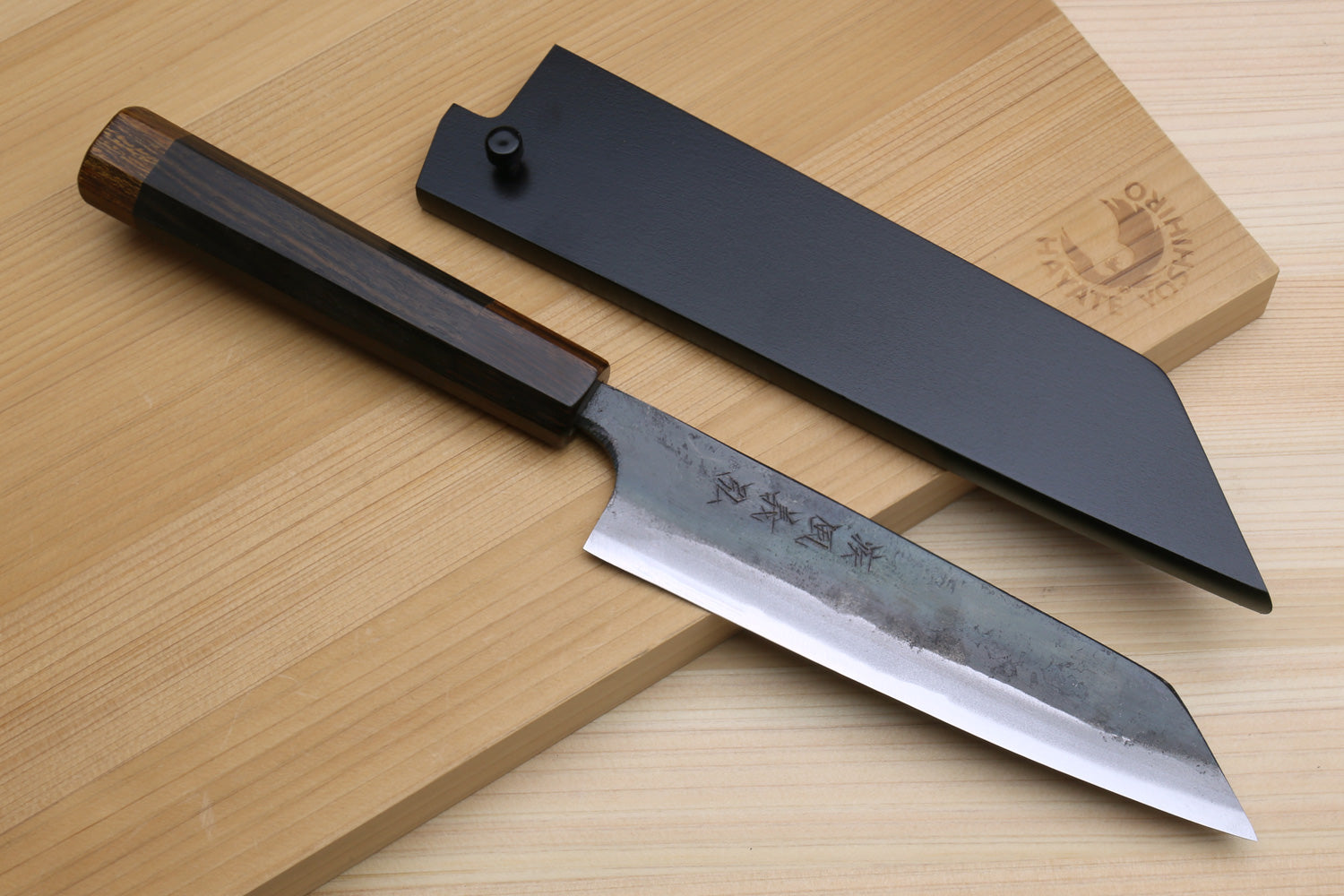 Yoshihiro Aogami Super Blue High Carbon Steel Kurouchi Petty Kiritsuke Utility Knife Ebony Handle