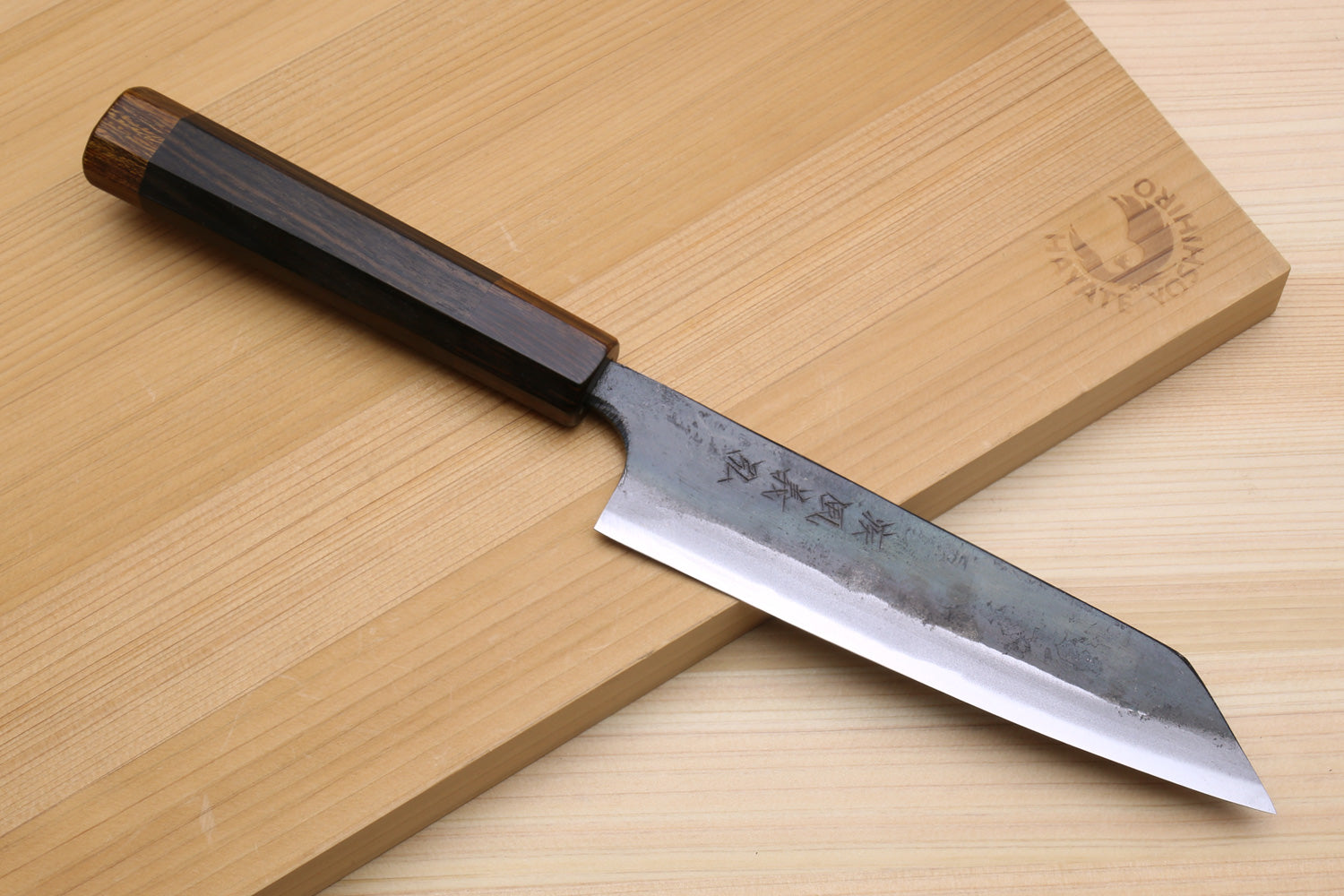 Yoshihiro Aogami Super Blue High Carbon Steel Kurouchi Petty Kiritsuke Utility Knife Ebony Handle
