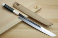 Yoshihiro Ginsan Mirror Polished Stain Resistant Steel Sakimaru Takobiki Sushi Sashimi Slicer with Ocean Blue Handle with Ivory Bolster — Blade Length 11.8" (300mm)