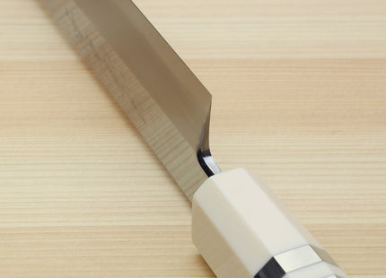 Yoshihiro Ginsan Mirror Polished Stain Resistant Steel Sakimaru Takobiki Sushi Sashimi Slicer with Ocean Blue Handle with Ivory Bolster — Blade Length 11.8" (300mm)