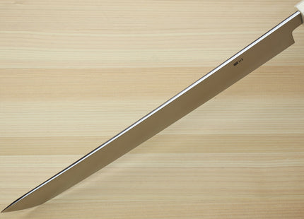 Yoshihiro Ginsan Mirror Polished Stain Resistant Steel Sakimaru Takobiki Sushi Sashimi Slicer with Ocean Blue Handle with Ivory Bolster — Blade Length 11.8" (300mm)