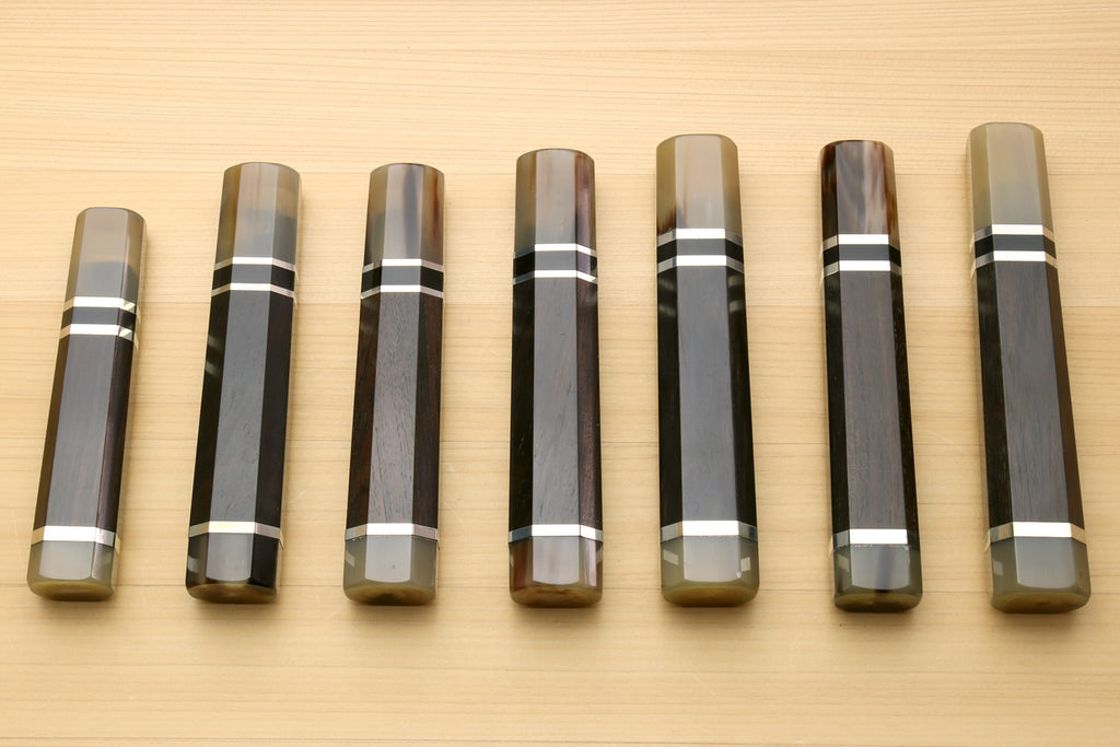 Yoshihiro Triple Ring Ebony Handle with Water Buffalo Horn Bolster for Kiritsuke Chef Knife