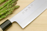 Yoshihiro White Steel #1 Stainless Clad Nakiri Vegetable Knife with Magnolia Wood Handle