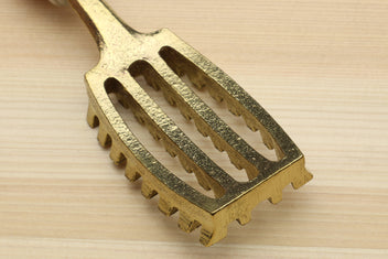 Gold fish scaler head with long slots and serrated edges