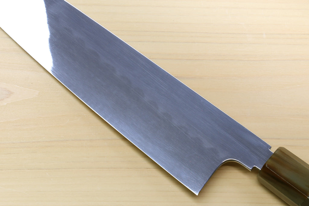 Yoshihiro Mizu Honyaki Shiroko White Steel #1 Mirror Polished Namiukashi Gyuto Japanese Chef Knife with Triple Ring Ocean Blue Handle (Blade Length 10.5" (270mm))