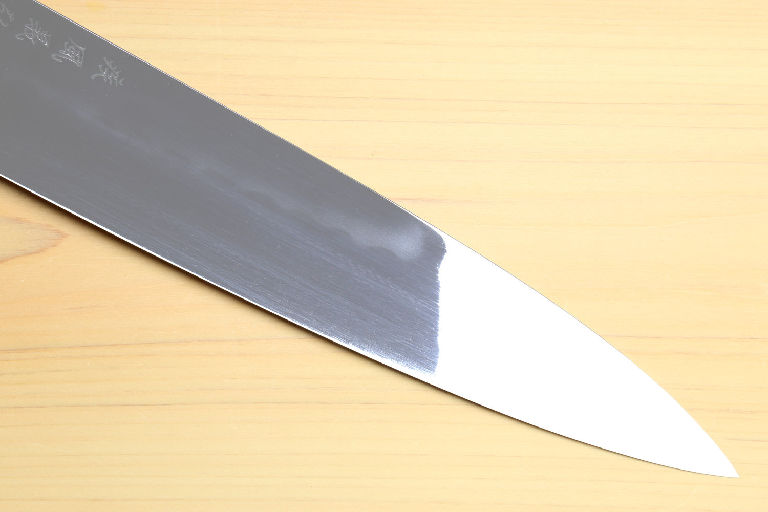 Yoshihiro Mizu Honyaki Shiroko White Steel #1 Mirror Polished Namiukashi Gyuto Japanese Chef Knife with Triple Ring Ocean Blue Handle (Blade Length 10.5" (270mm))