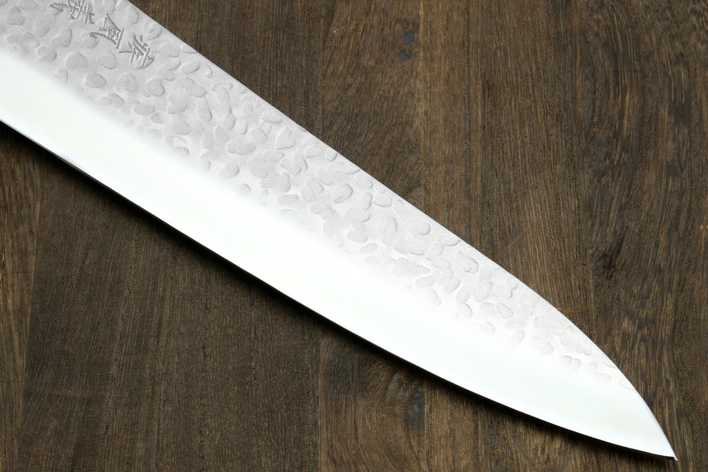 Yoshihiro Super Blue Steel Stainless Clad Hammered Gyuto Chefs Knife Stabilized Handle 240mm 9.5 inch