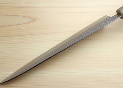 Yoshihiro Super Blue Steel Stainless Clad Hammered Gyuto Chefs Knife Stabilized Maple Burl Handle