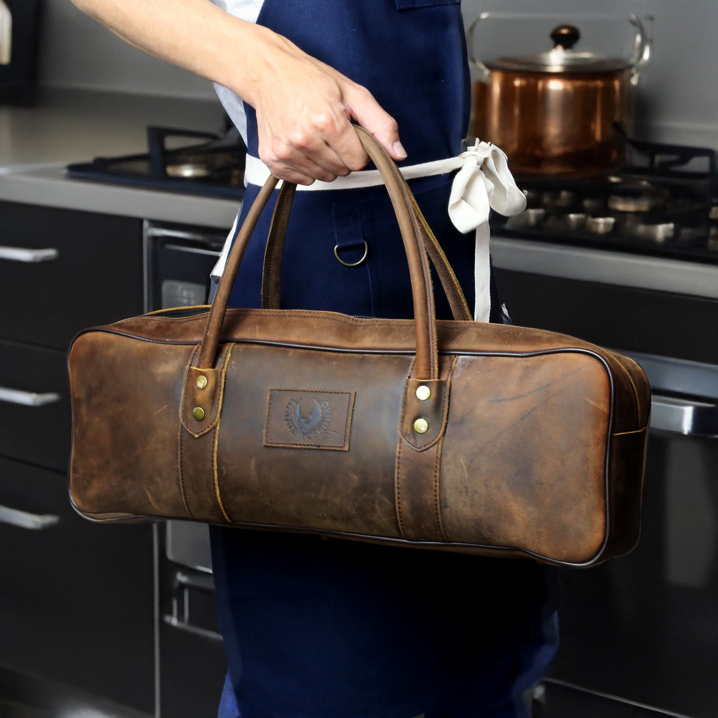 Yoshihiro Genuine Natural Leather Knife Culinary Bag (Brown)