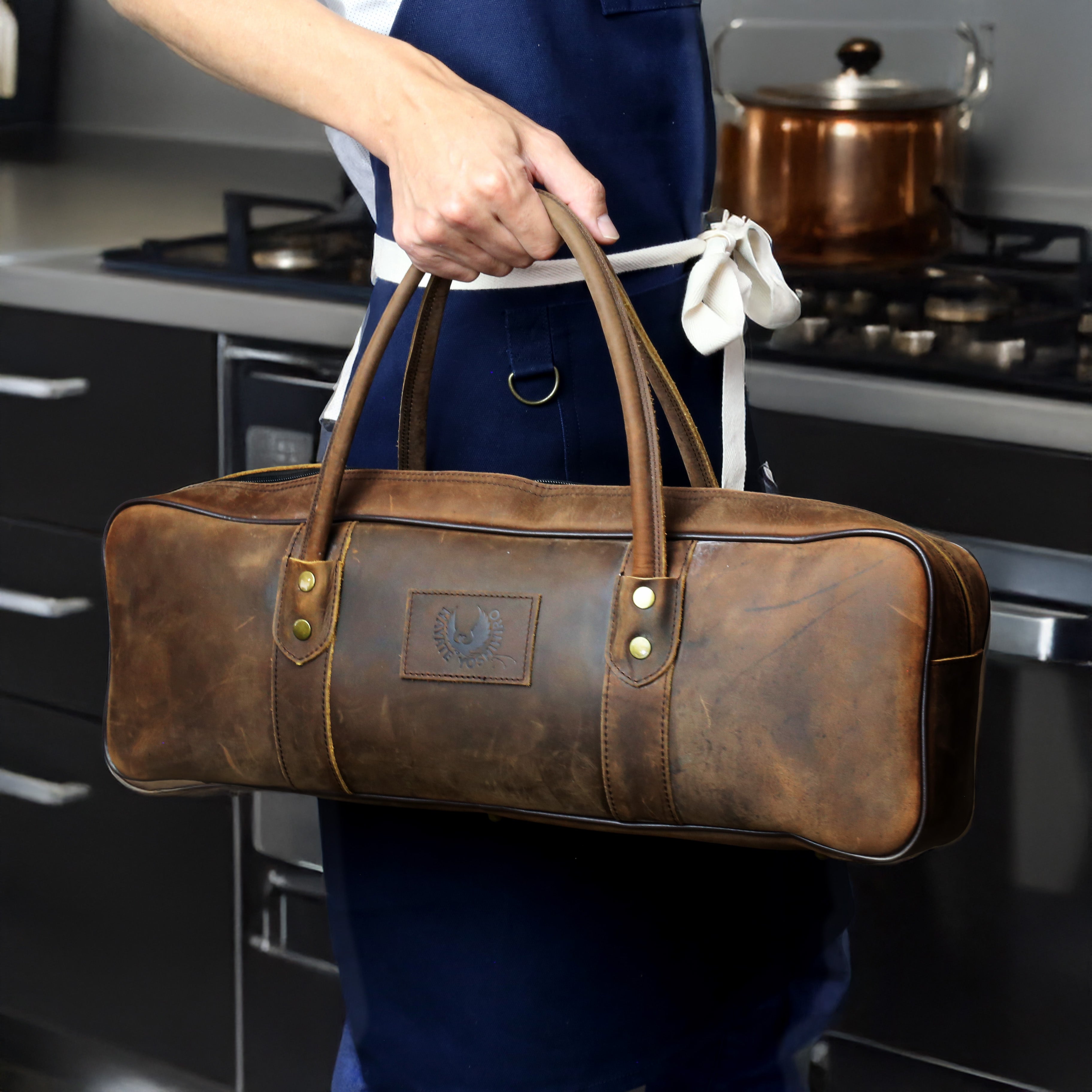 Yoshihiro Genuine Natural Leather Knife Culinary Bag (Brown)