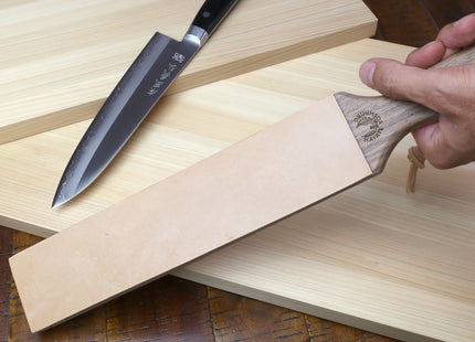 Yoshihiro Cutlery Two-Sided Leather Strop with Wooden Handle