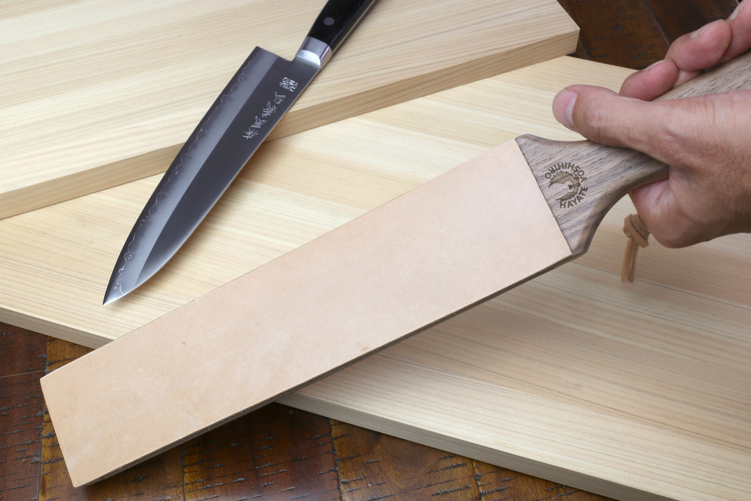 Yoshihiro Cutlery Two-Sided Leather Strop with Wooden Handle