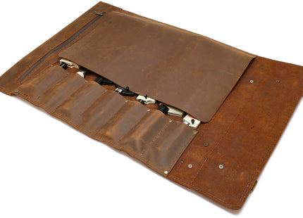 Yoshihiro Genuine Natural Leather Knife Culinary Roll Storage Bag Case Brown