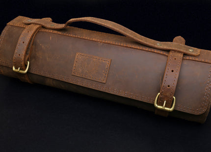 Yoshihiro Genuine Natural Leather Knife Culinary Roll Storage Bag Case Brown