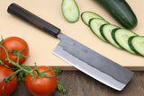 Yoshihiro Kurouchi Black-Forged Blue Steel Stainless Clad Nakiri Japanese Vegetable Knife (Rosewood Handle)