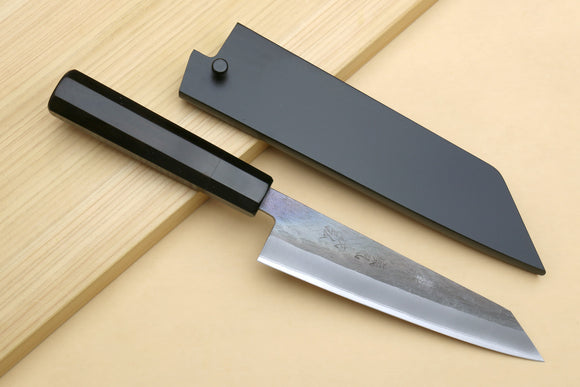 Yoshihiro Kurouchi Black-Forged Blue Steel Stainless Clad Petty-Kiritsuke Utility Knife (Ebony Handle)
