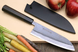Yoshihiro Kurouchi Black-Forged Blue Steel Stainless Clad Santoku Multipurpose Knife (Shitan Handle)